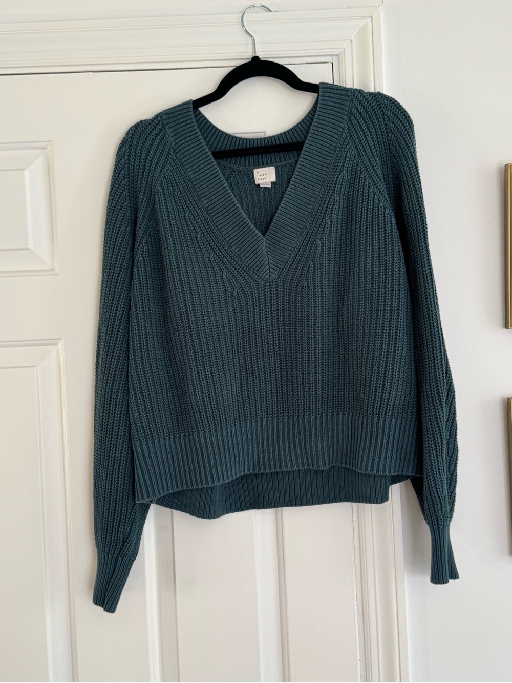 a new day Teal Ribbed V-Neck Sweater